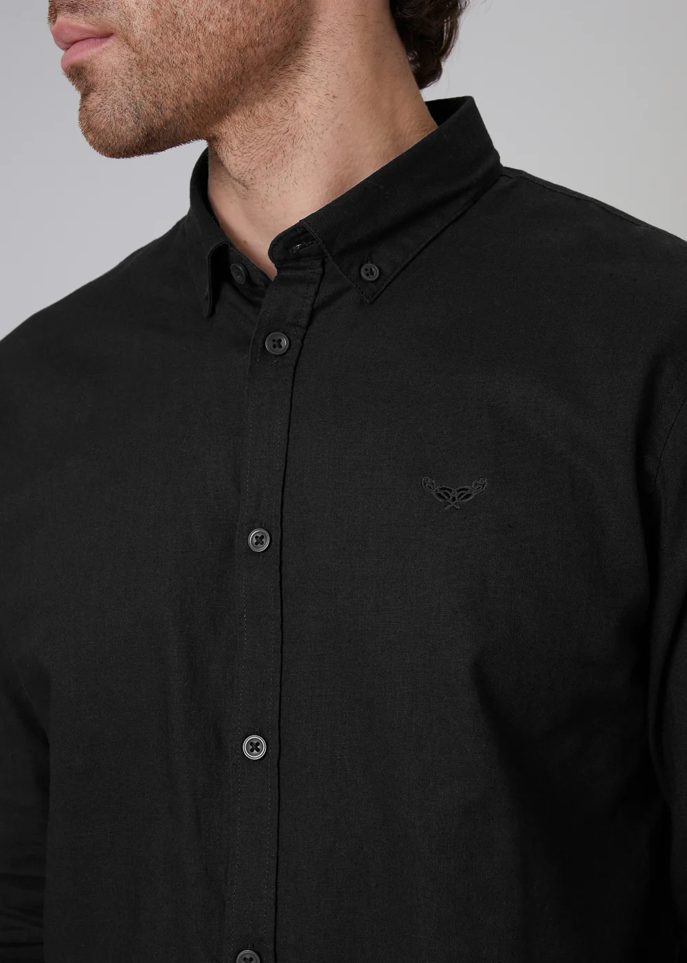 Threadbare Black Slim Fit Linen Blend Long Sleeve Shirt - M Image 3