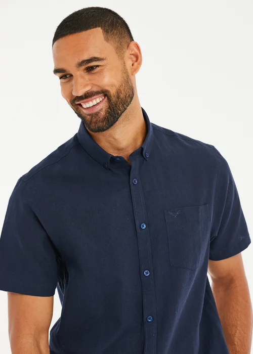 Threadbare Navy Dragon Cotton-Linen Blend Short-Sleeve Shirt - XL Image 4