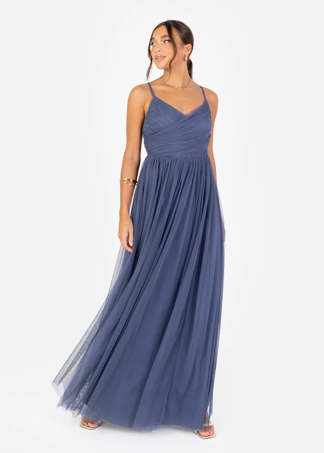 Anaya With Love Recycled Indigo Blue Cami Maxi Dress with Bow Detail