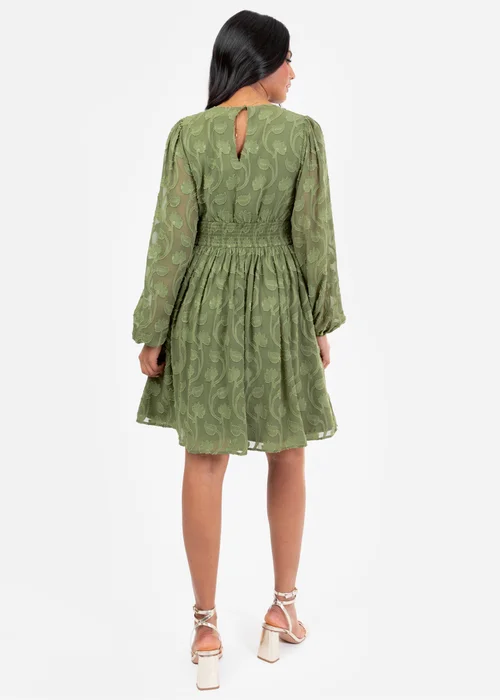 Lovedrobe Khaki Long Sleeve Floral Burn Out Mini Dress - 26 Image 2