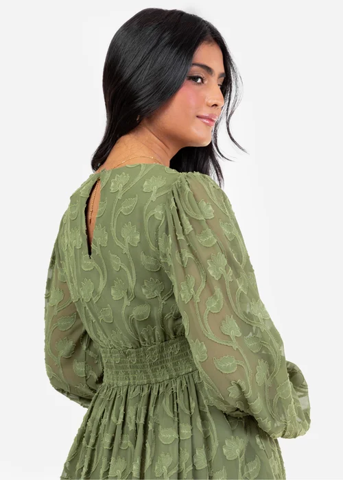 Lovedrobe Khaki Long Sleeve Floral Burn Out Mini Dress - 26 Image 4
