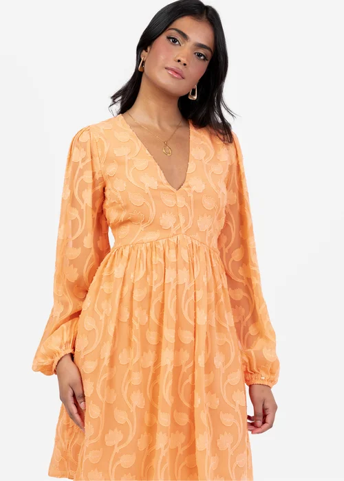 Lovedrobe Orange Puff Sleeve V-Neck Shirred Waist Mini Dress - 18 Image 3