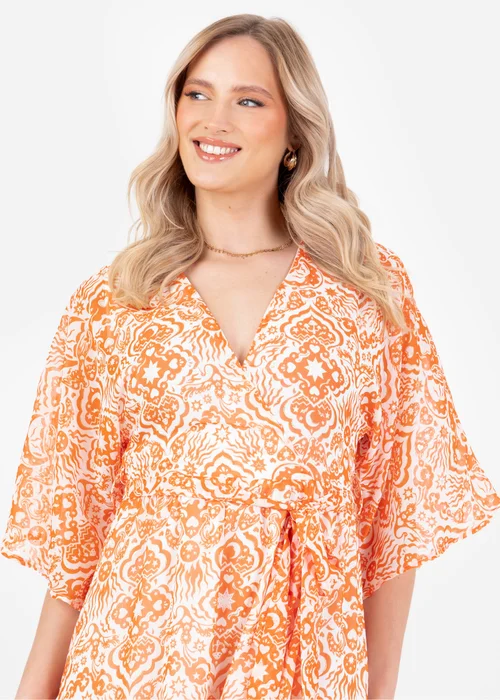 Lovedrobe Orange Kimono Sleeve Faux Wrap Midaxi Dress - 22 Image 3