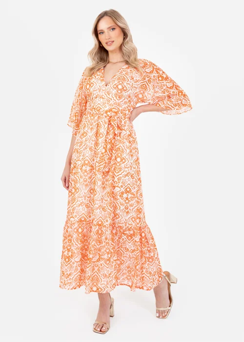 Lovedrobe Orange Kimono Sleeve Faux Wrap Midaxi Dress - 22 Image 1