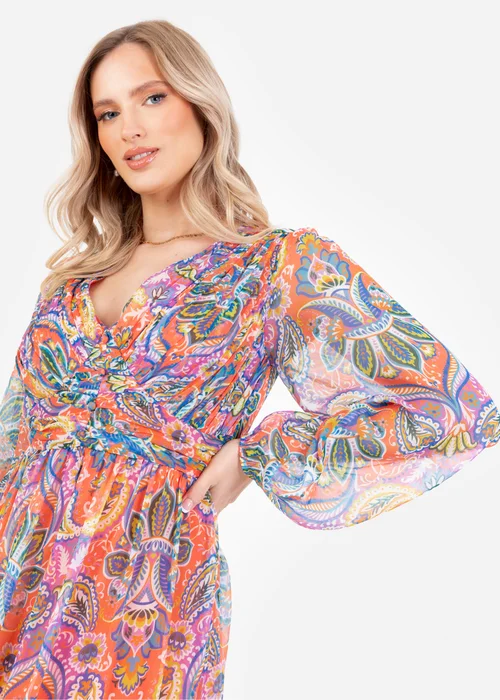 Lovedrobe Multi V-Neck Blouson Sleeve Gathered Midaxi Dress - 12 Image 3