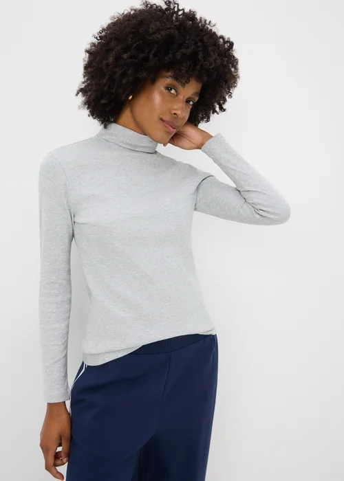Grey Roll Neck Ribbed Top - Size 12 Image 1