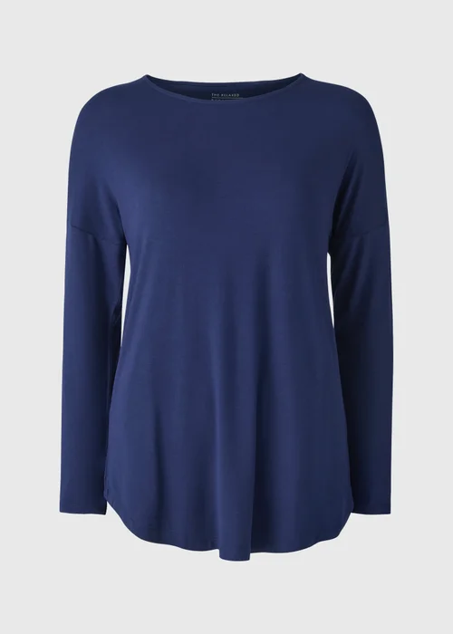 Navy Relaxed Fit Long Sleeve Top - Small Image 4