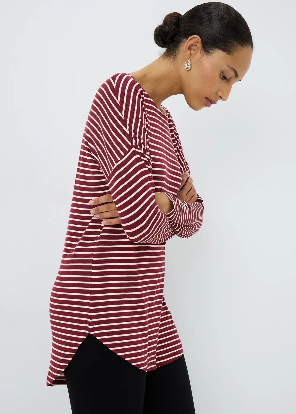 Burgundy Longline Striped T-shirt - Small Image 2