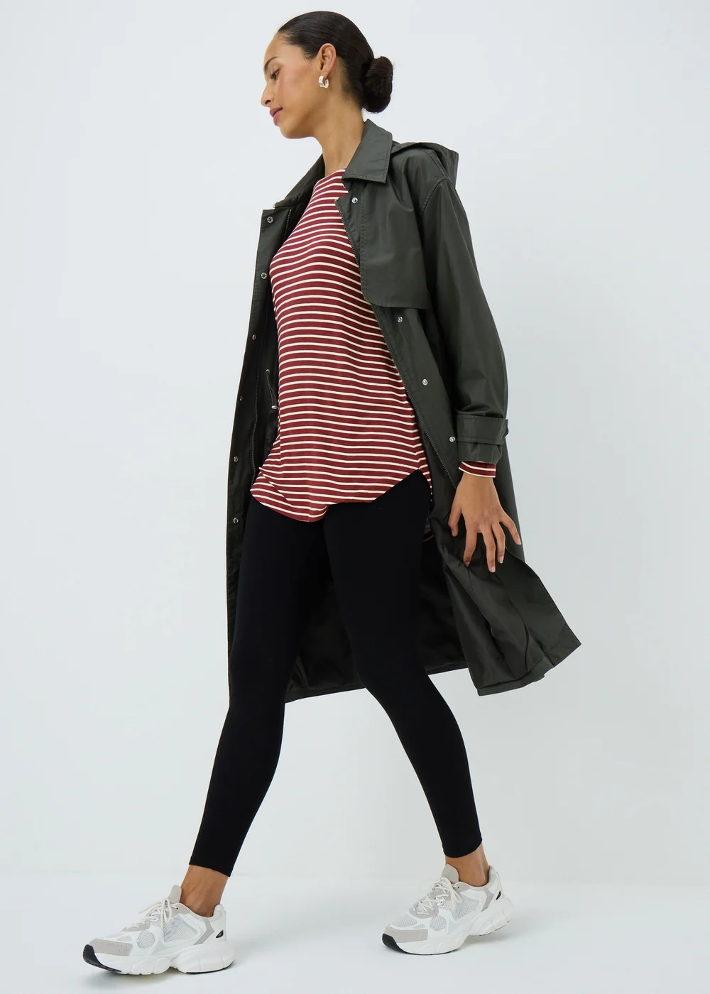 Burgundy Longline Striped T-shirt - Small Image 1