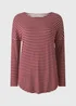 Burgundy Longline Striped T-shirt - Small Image 4