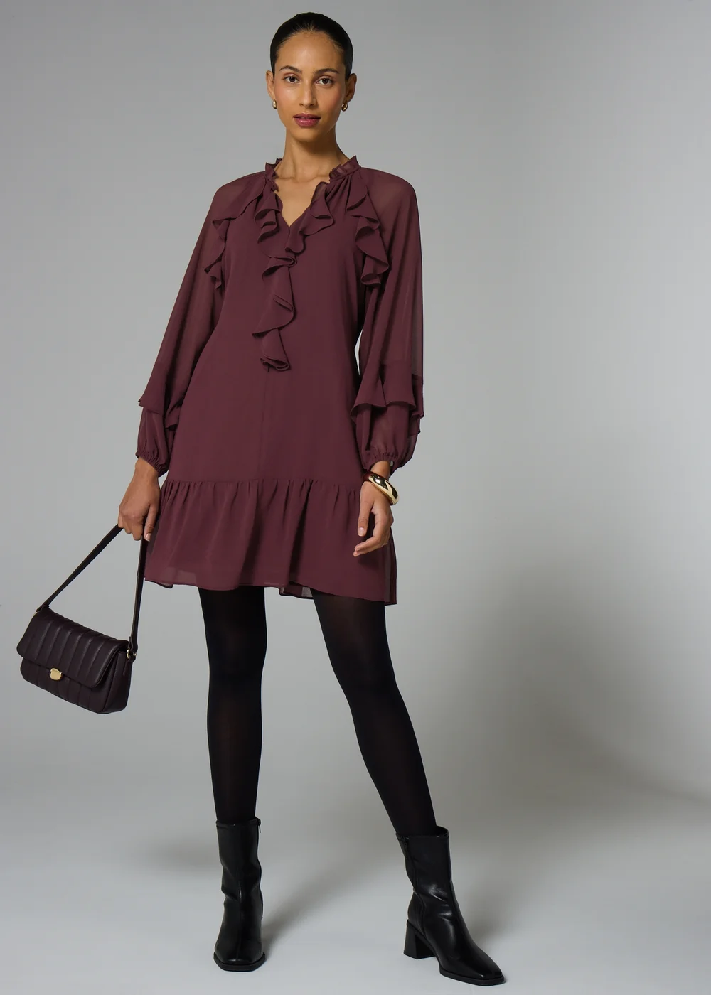 Et Vous Burgundy Frill Sleeve Boho Mini Dress - 14 Image 1