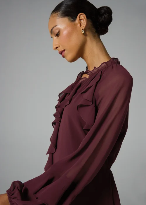 Et Vous Burgundy Frill Sleeve Boho Mini Dress - 14 Image 2