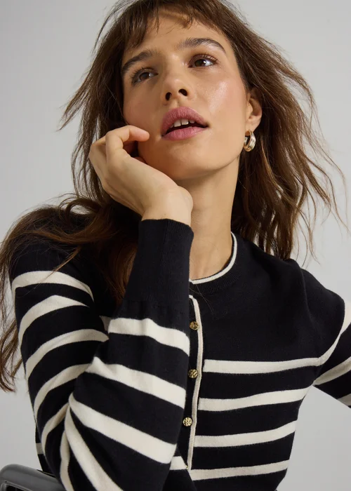 Et Vous Black Mono Stripe Button Cardigan - 12 Image 2