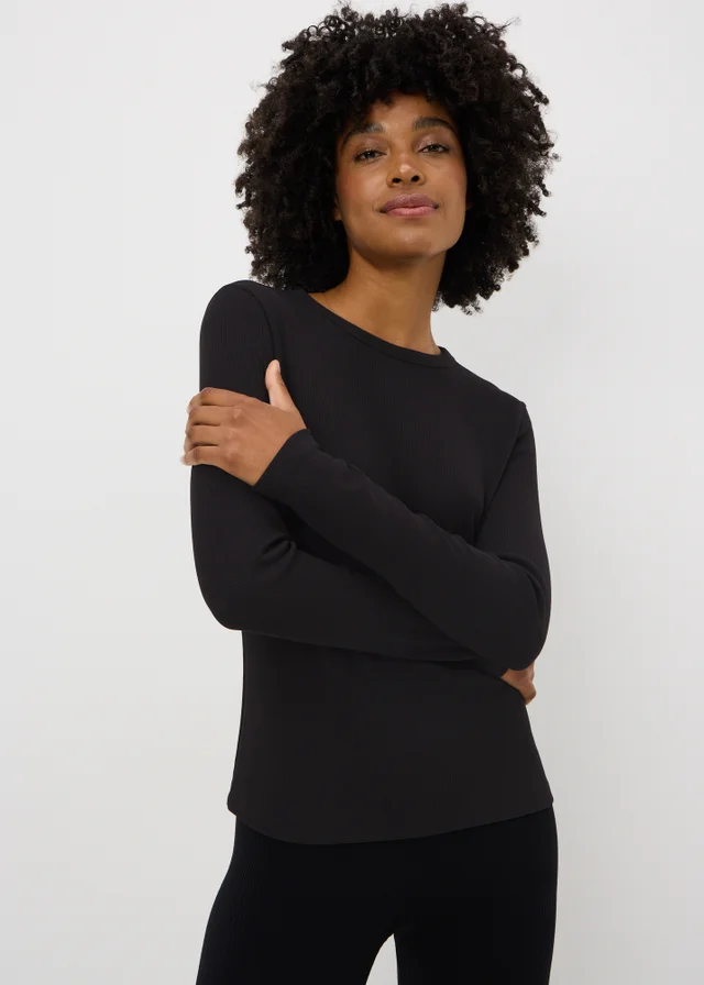 Black Ribbed Crew Neck Top