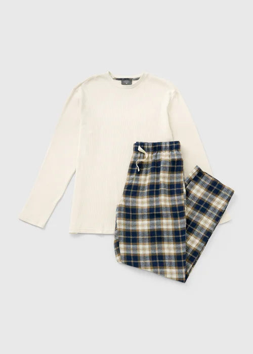 Stone Waffle Brushed Check Pyjama Set - Medium Image 3