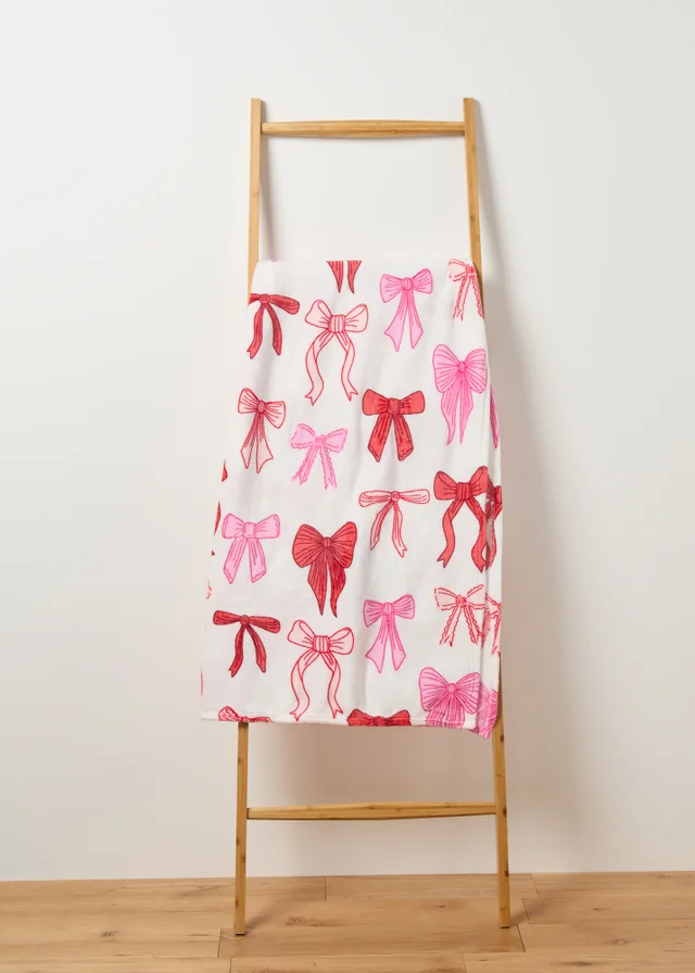 White Bow Fleece Throw