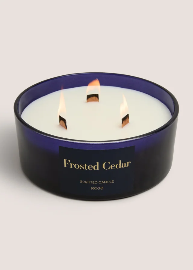 Navy Frosted Cedar Wooden Wick Candle
