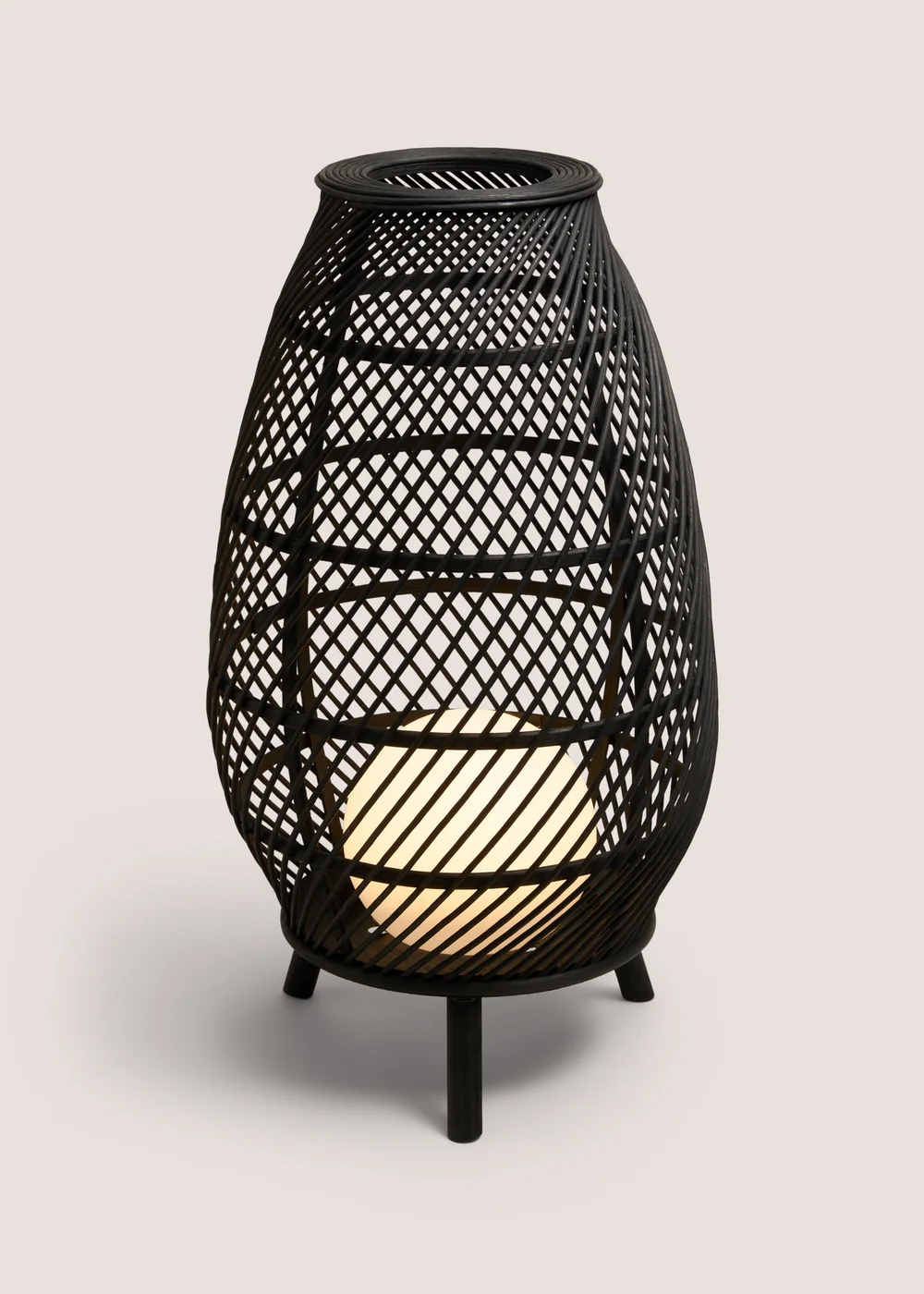 Black Bamboo Rattan LED Lantern Image 1