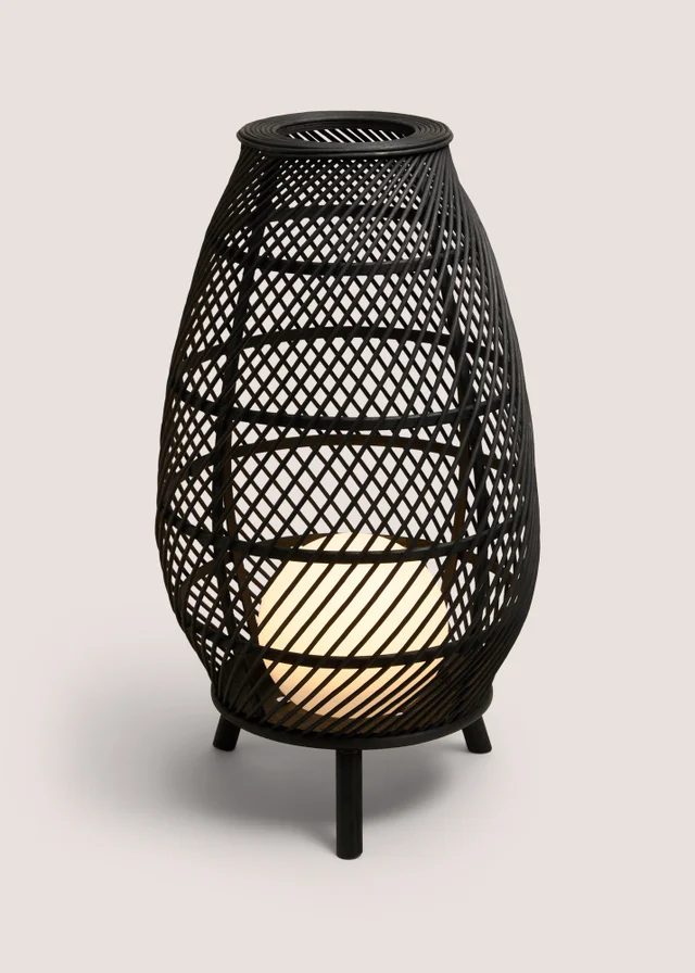 Black Bamboo Rattan LED Lantern