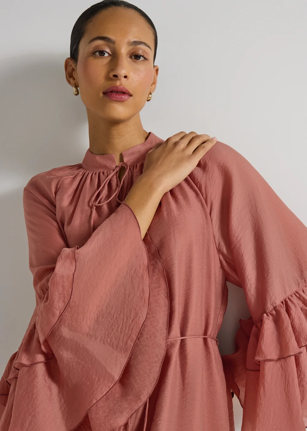 Et Vous Dusty Pink Frill Boho Mini Dress - Size 20 Image 1