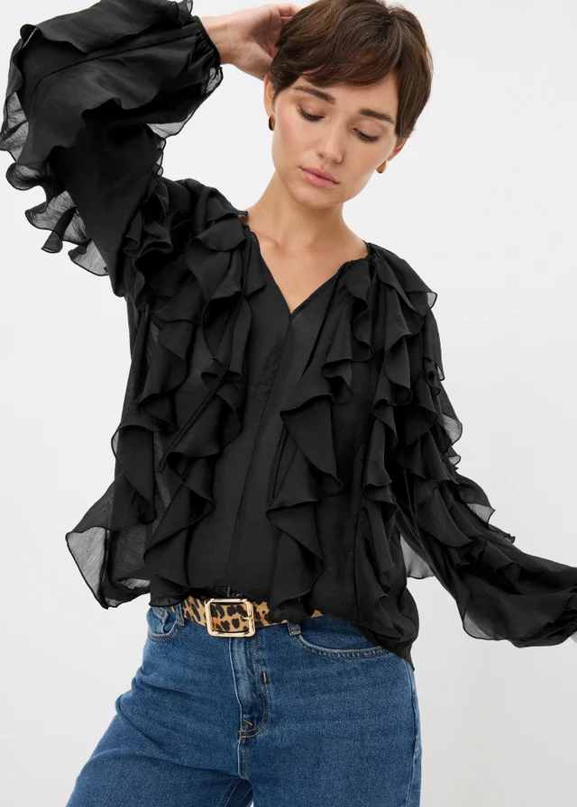 Et Vous Black Frill V Neck Blouse
