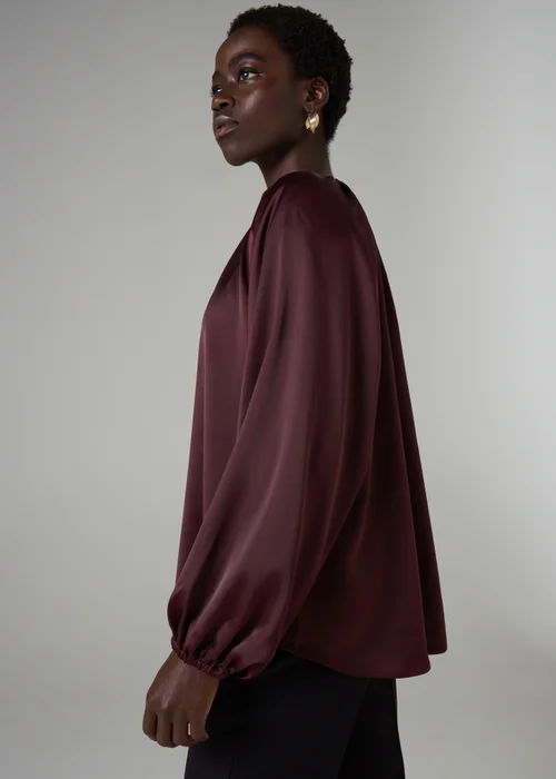 Et Vous Burgundy Satin Long Sleeve Blouse - Size 8 Image 2