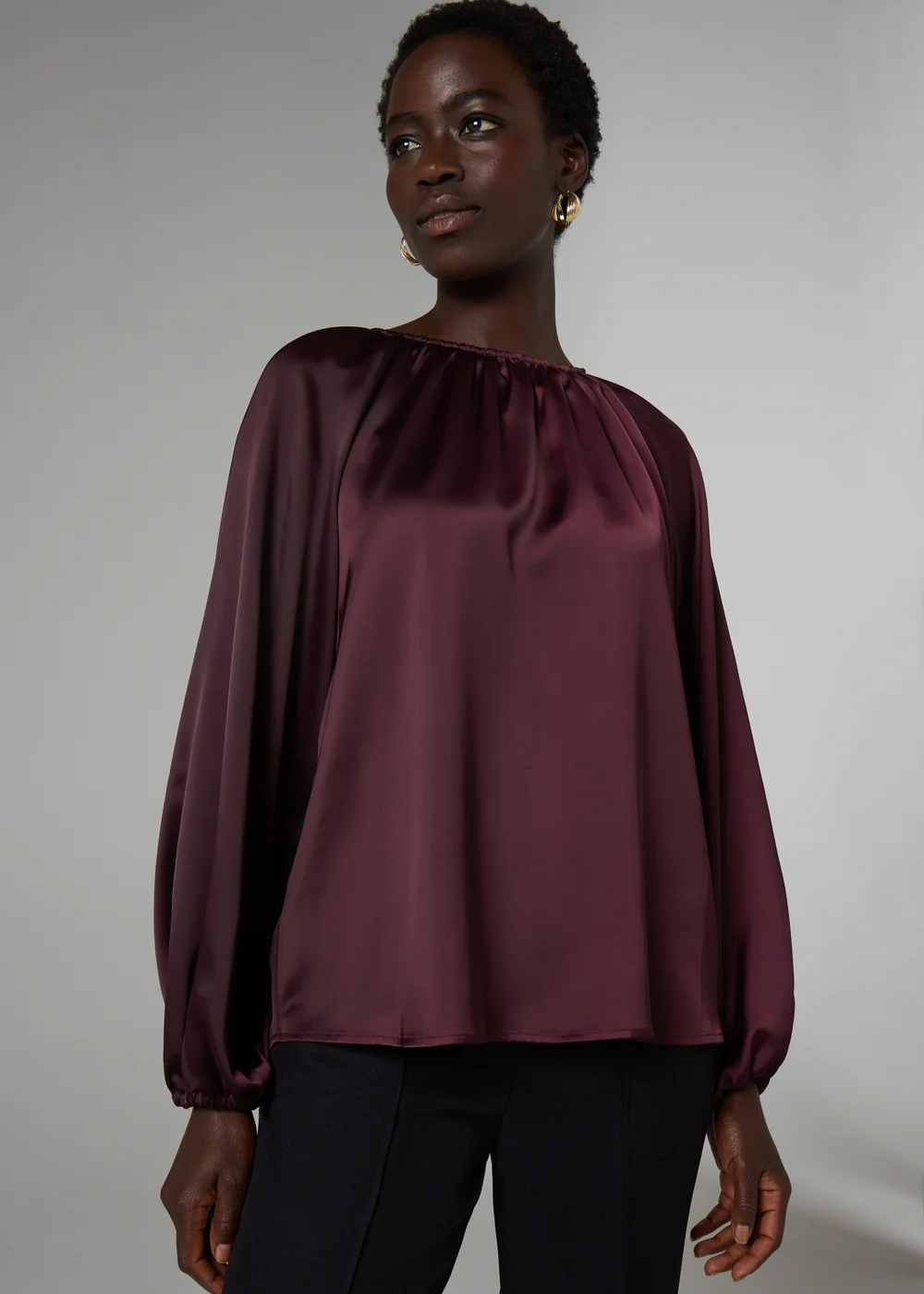 Et Vous Burgundy Satin Long Sleeve Blouse - Size 8 Image 1