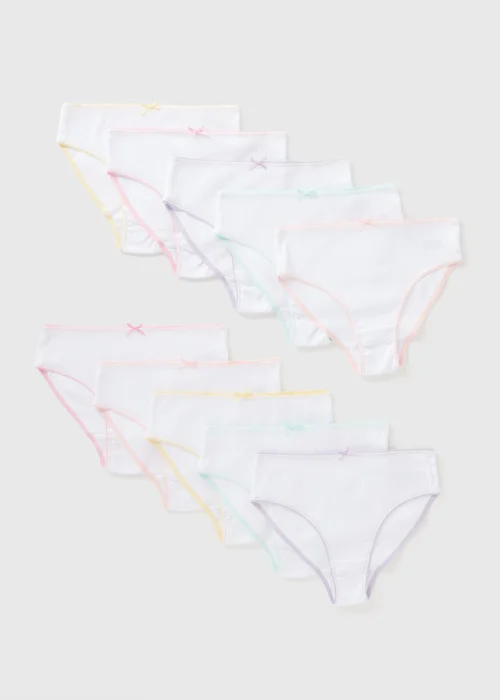 Girls 10 Pack White Ribbed Briefs (1.5-14yrs) - 1.5 - 2 Years Image 1