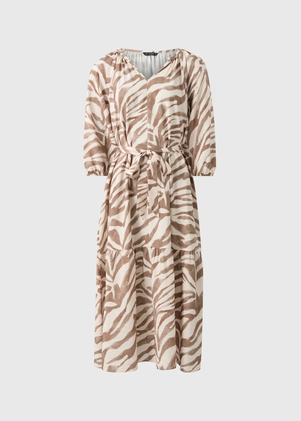 Brown Zeba Print Belted Midaxi Dress - Size 8 Image 2