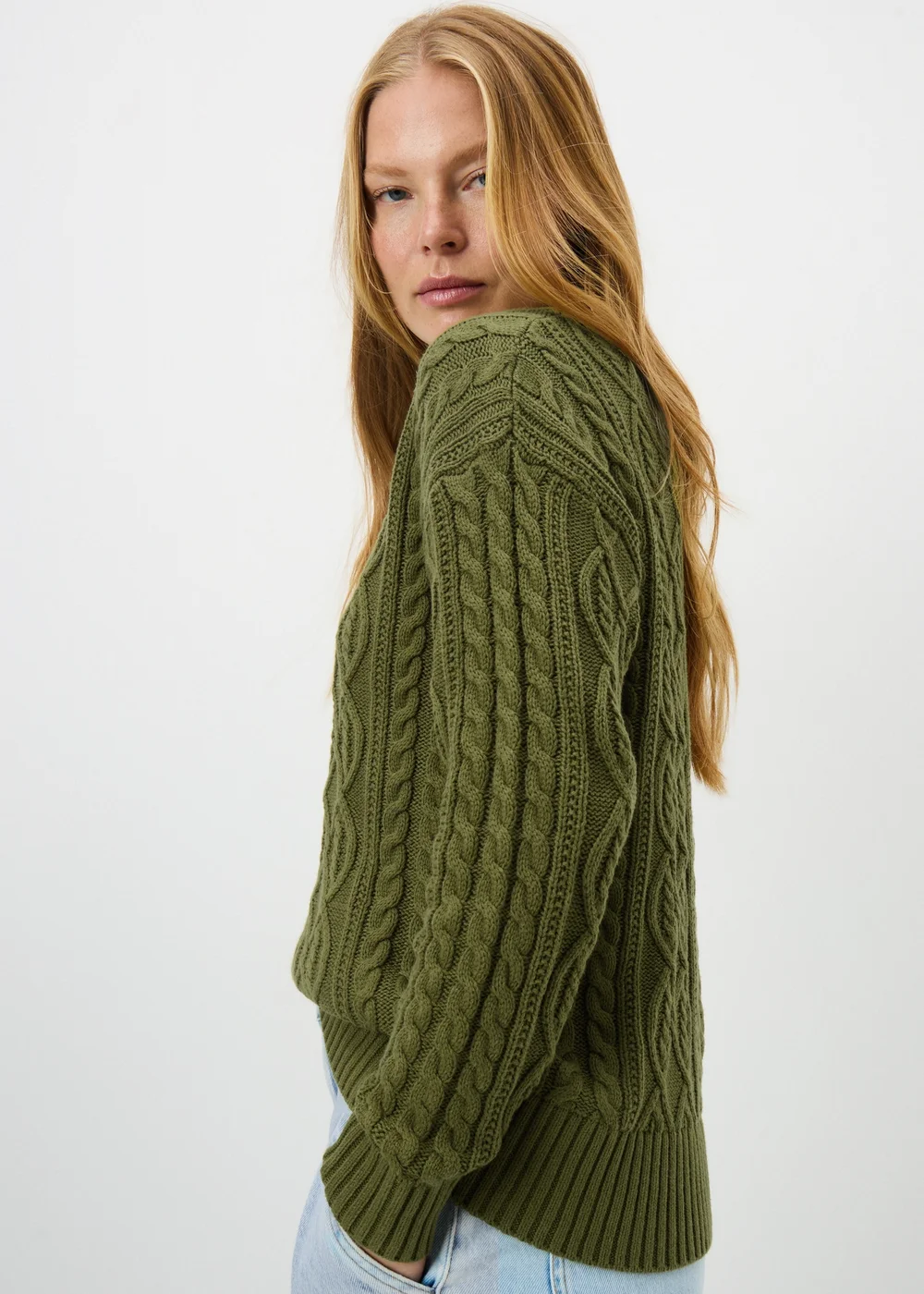 Green Cable Knit Jumper - M Image 1