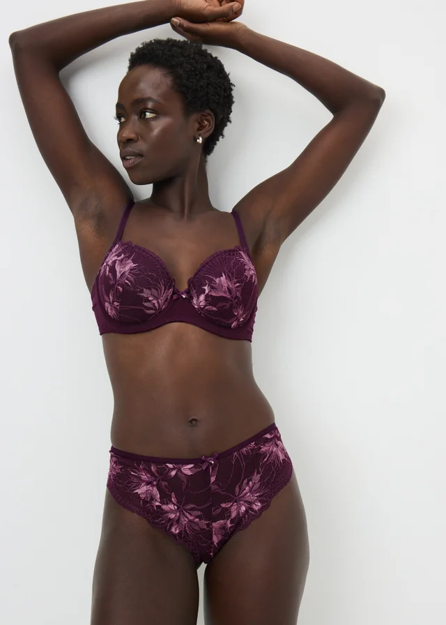 Plum Floral Lace Bra & Knicker Set