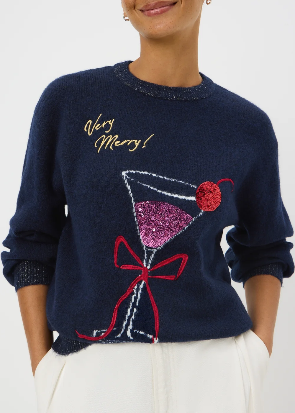 Navy Very Merry Cocktail Design Jumper - XS Image 1