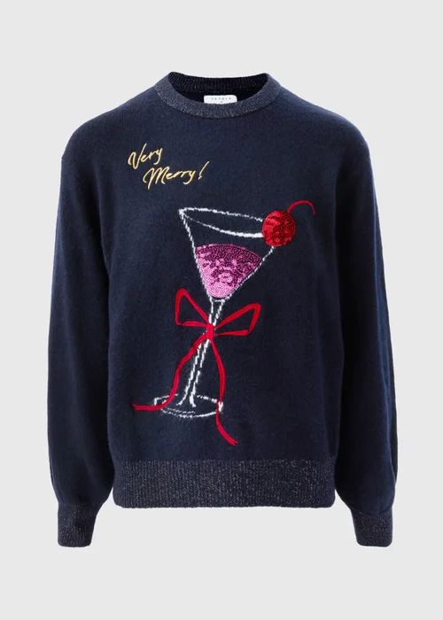 Navy Very Merry Cocktail Design Jumper - XS Image 2