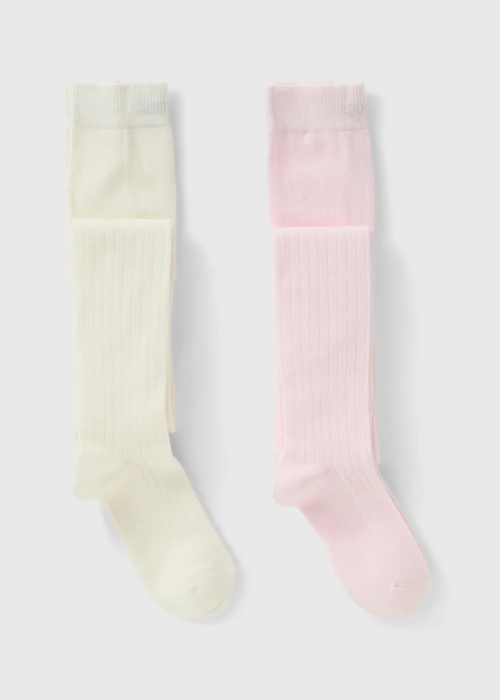 2 Pack Girls Pink & Cream Ribbed Tights (2-11yrs) - Age 6 - 7 Years Image 1