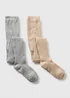 2 Pack Girls Grey & Oatmeal Ribbed Tights (2-11yrs) - Age 2 - 3 Years Image 1