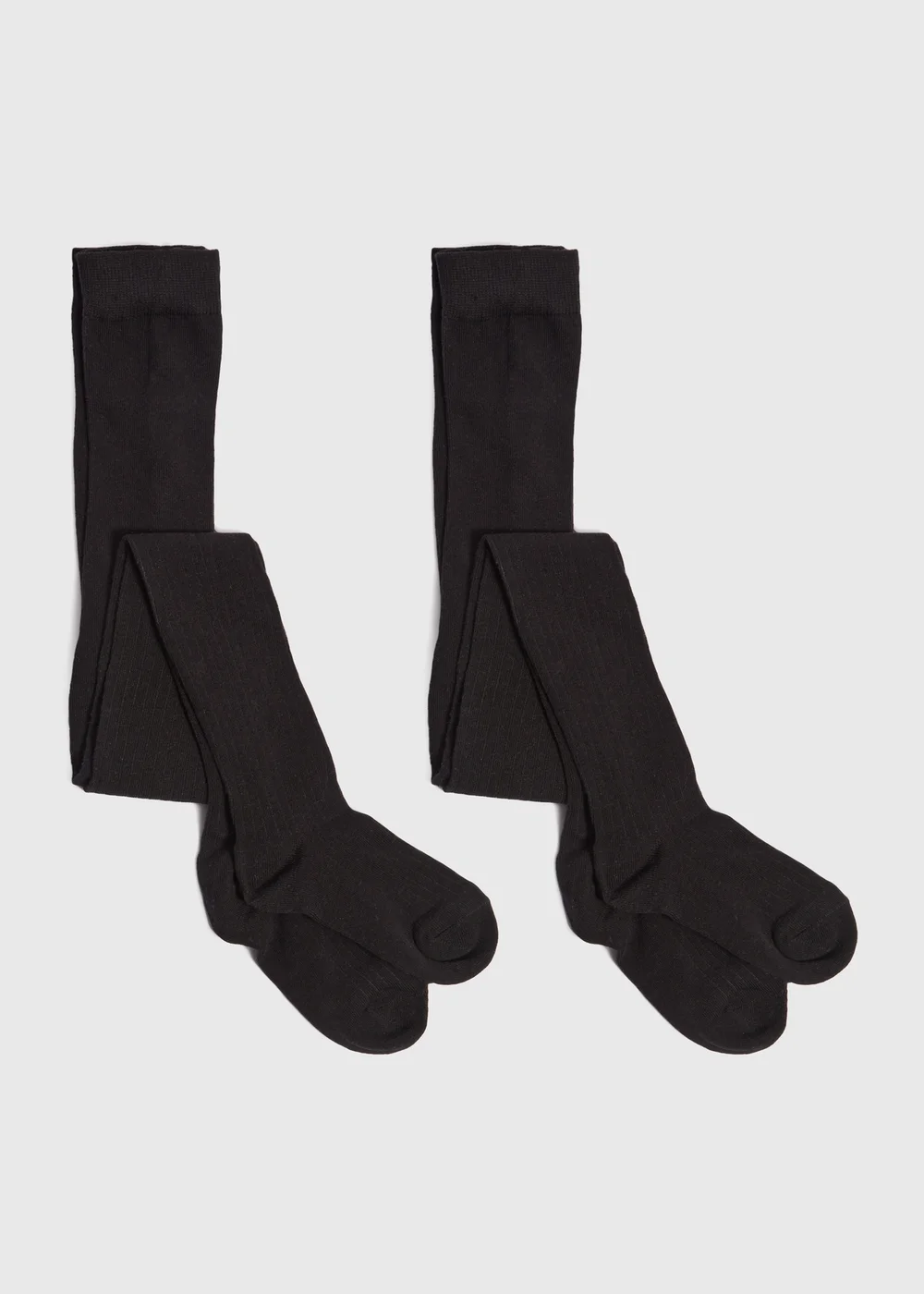 2 Pack Girls Black Ribbed Tights (4-13yrs) - Age 4 - 5 Years Image 1