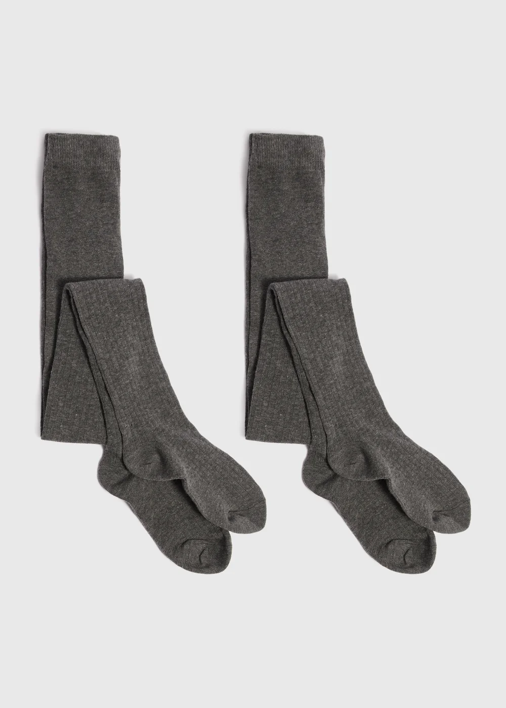 2 Pack Girls Grey Ribbed Tights (4-13yrs) - Age 4 - 5 Years Image 1