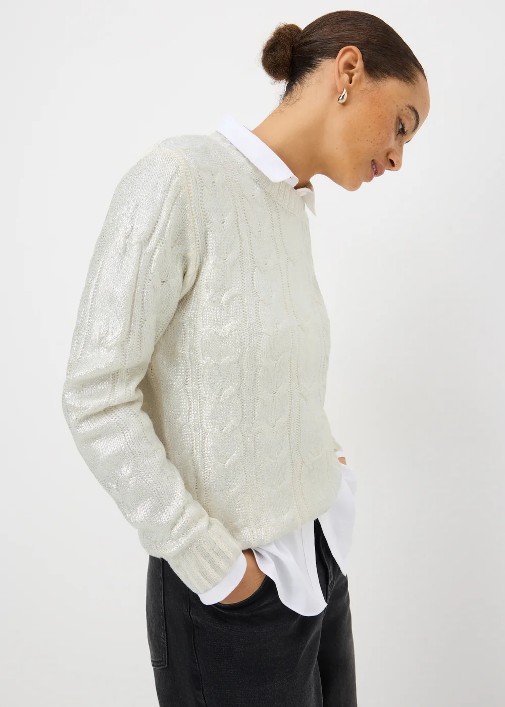 Cream Cable Foil Knit Jumper - XL Image 1