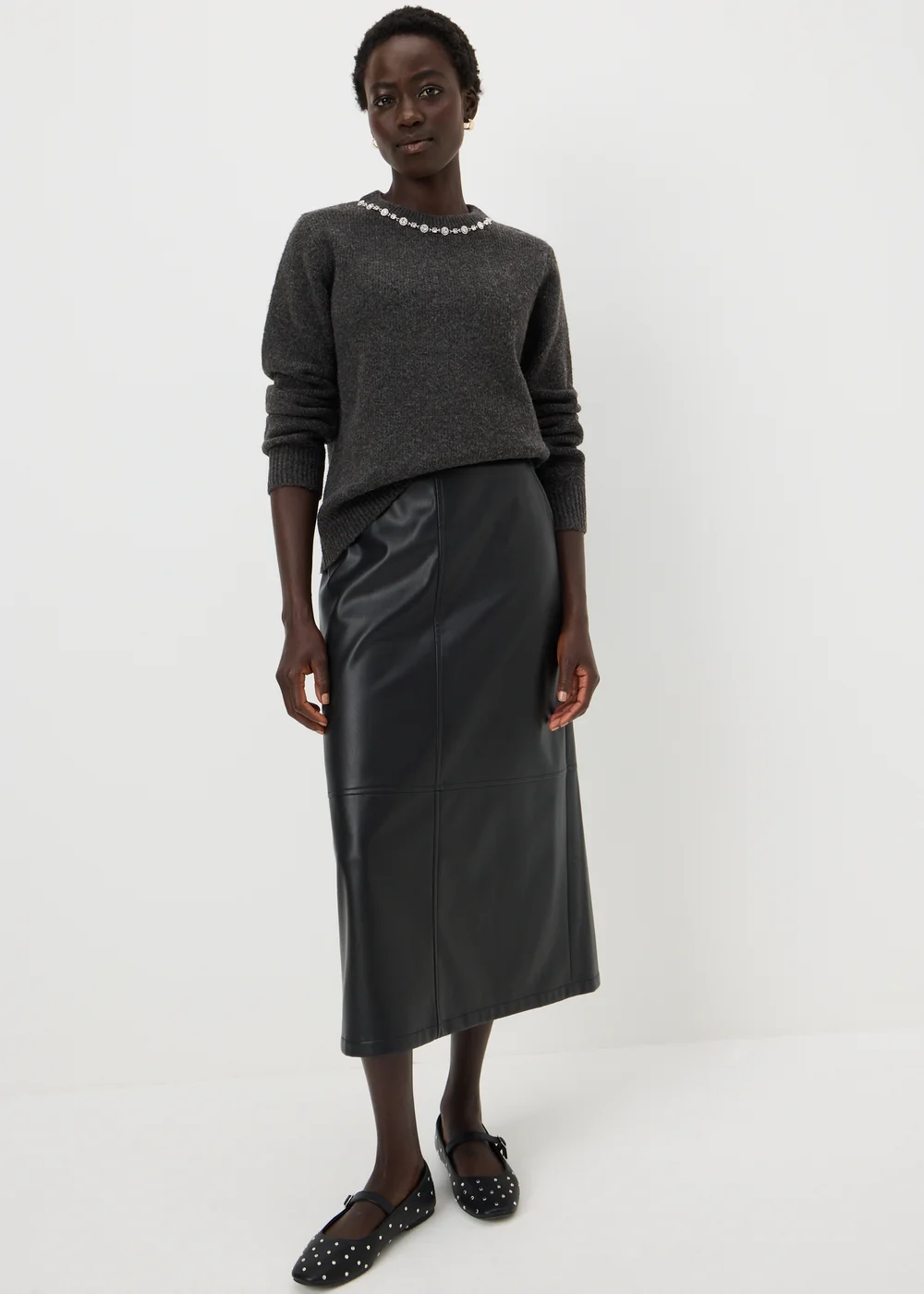 Charcoal Grey Jewel Neck Jumper - XS Image 2