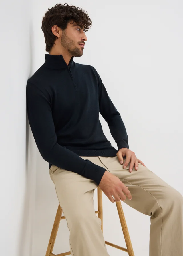 Navy Merino Wool 1/4 Zip Jumper