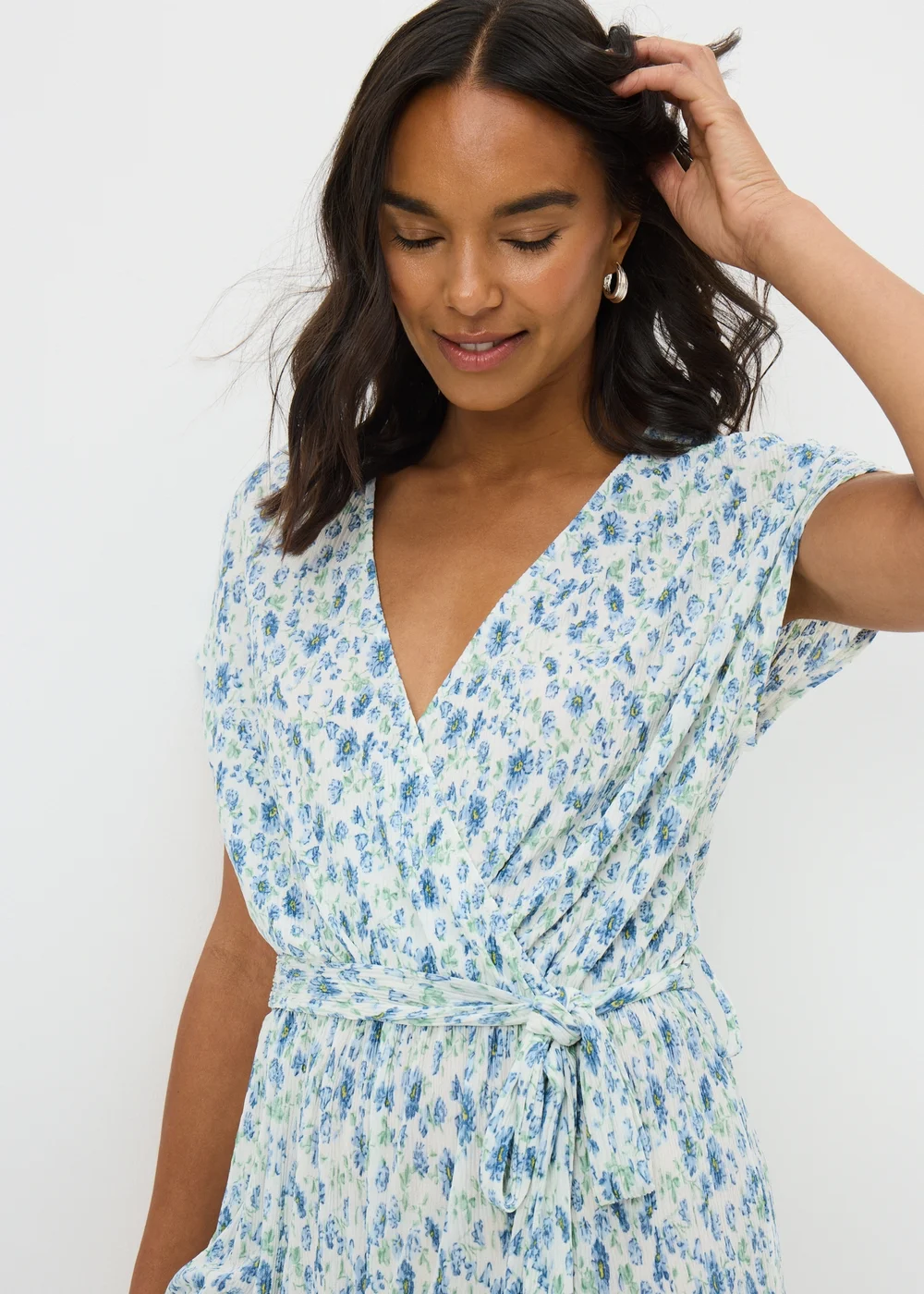 Cream Ditsy Floral Plisse Jumpsuit - 8 Image 1