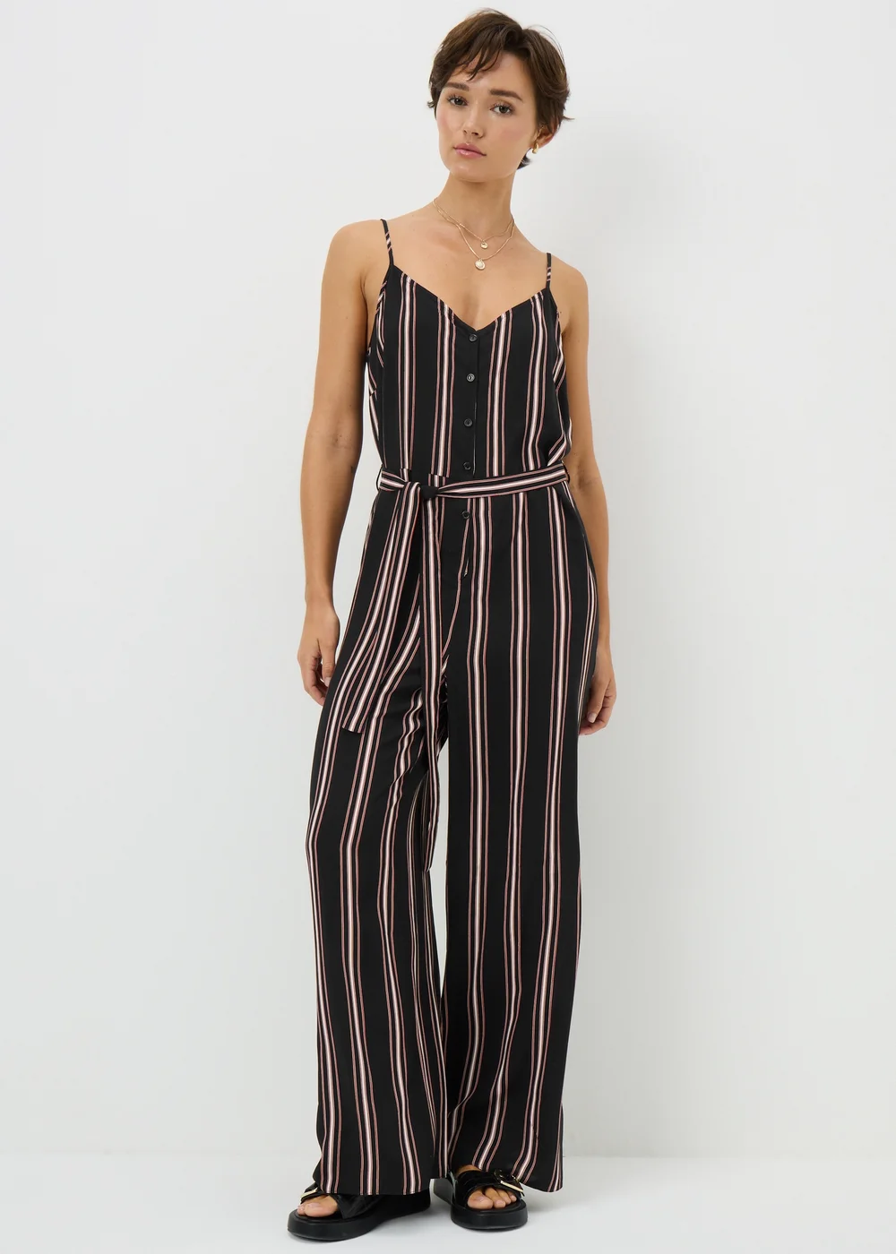 Black Stripe Strappy Jumpsuit - 18 Image 1