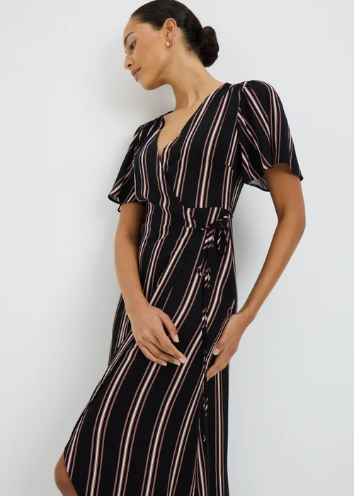 Black Stripe Wrap Midi Dress - Size 8 Image 2
