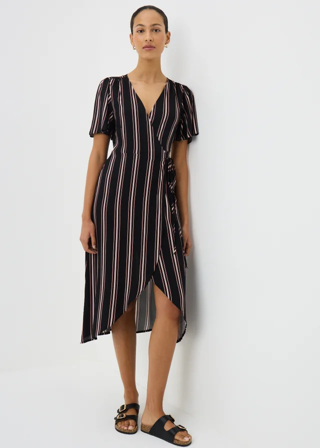 Black Stripe Wrap Midi Dress