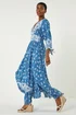 Roman Blue Paisley Print Frill Hem Maxi Dress - Size 12 Image 2