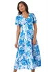Roman Blue Button Through Floral Shirred Midi Dress - Size 20 Image 1