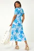 Roman Blue Button Through Floral Shirred Midi Dress - Size 20 Image 3