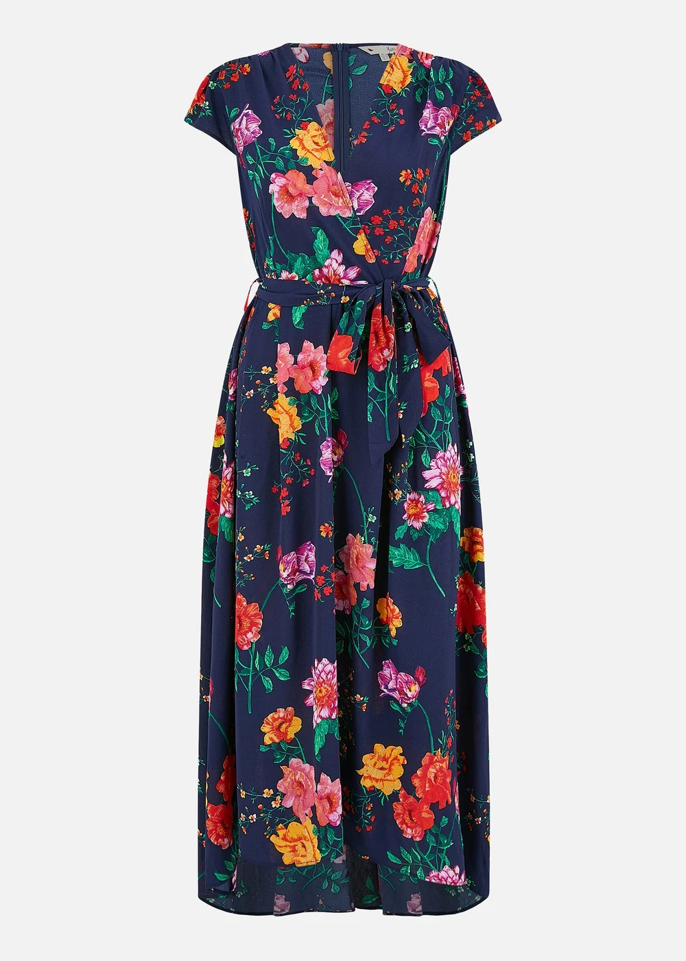 Yumi Navy Flower Print Wrap Midi Dress - 8 Image 3