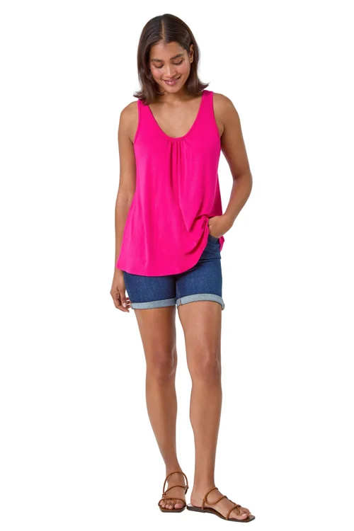 Roman Pink Plain V-Neck Stretch Jersey Vest Top - Size 16 Image 2