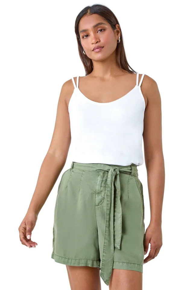 Roman White Double Strap V-Neck Stretch Vest Top